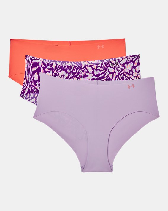 Women's UA Pure Stretch Hipster 3-Pack Underwear, Purple, pdpMainDesktop image number 3